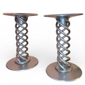 TWISTED METAL CANDLE HOLDERS STICKS Set of 2 Spiral Twist Design in Silver Tone
